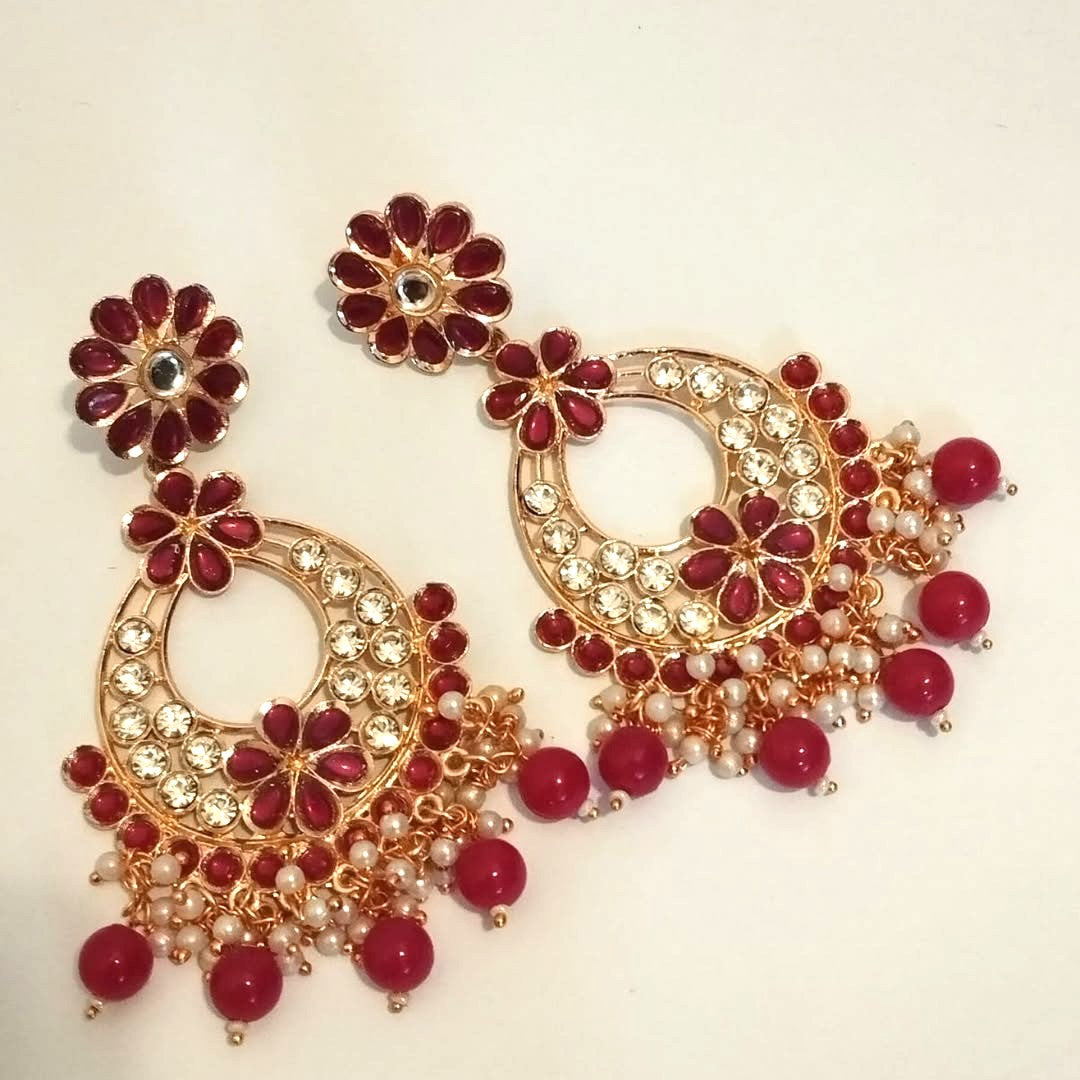 Ferozi and Red Pearl Earrings |Red and Ferozi Colored pearls with Rose gold Combination