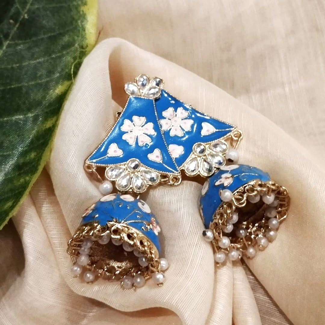 Blue Meenakari Pearls Jhumka