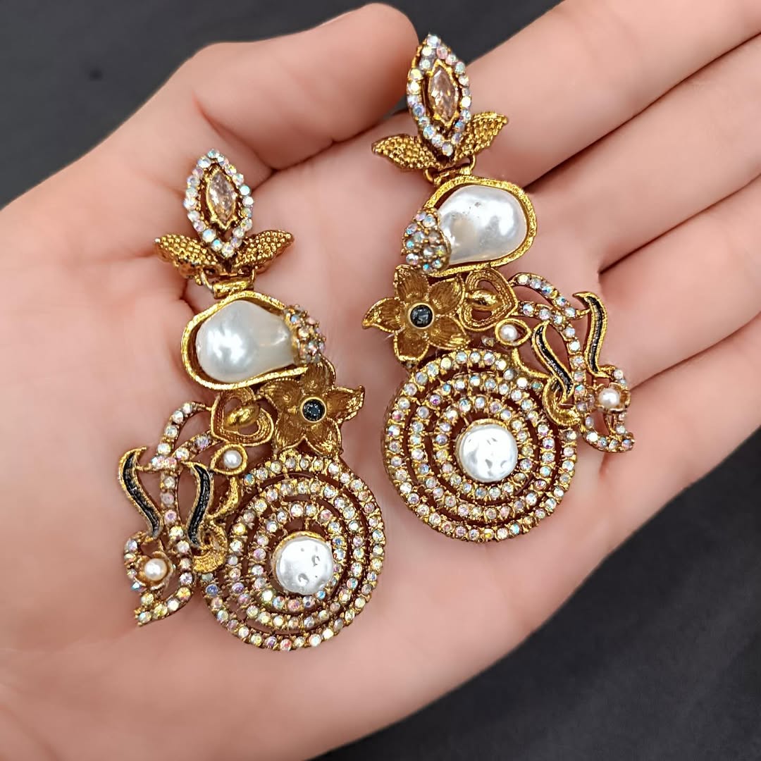 Luxury Traditional Gold Color Earrings for Women – Bridal & Party Wear Jewelry with Stones and Pearls