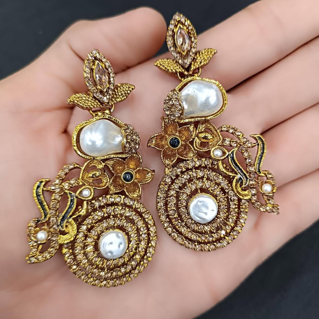 Luxury Traditional Gold Color Earrings for Women – Bridal & Party Wear Jewelry with Stones and Pearls