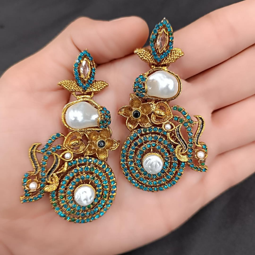Luxury Traditional Gold Color Earrings for Women – Bridal & Party Wear Jewelry with Stones and Pearls