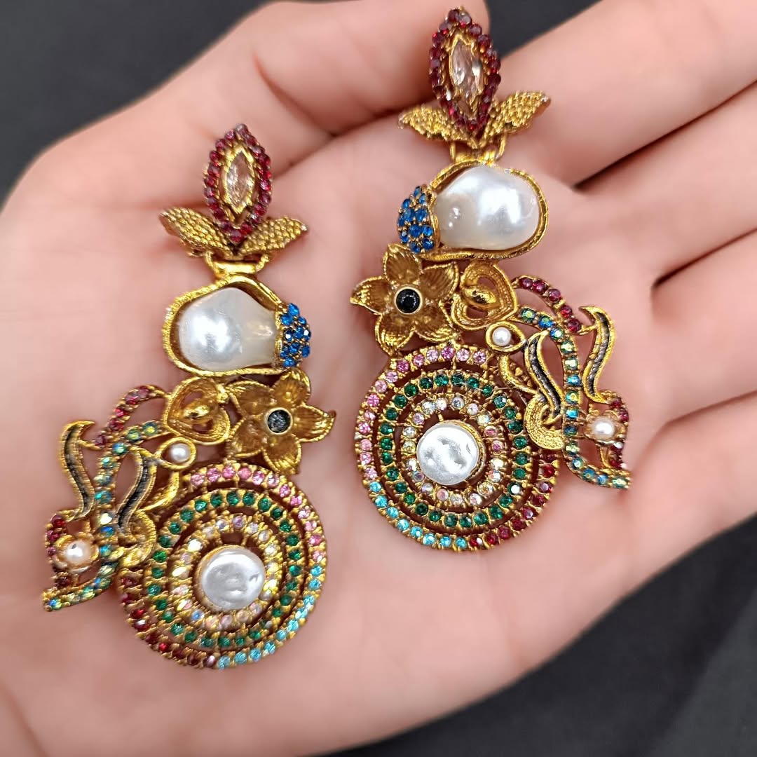 Luxury Traditional Gold Color Earrings for Women – Bridal & Party Wear Jewelry with Stones and Pearls