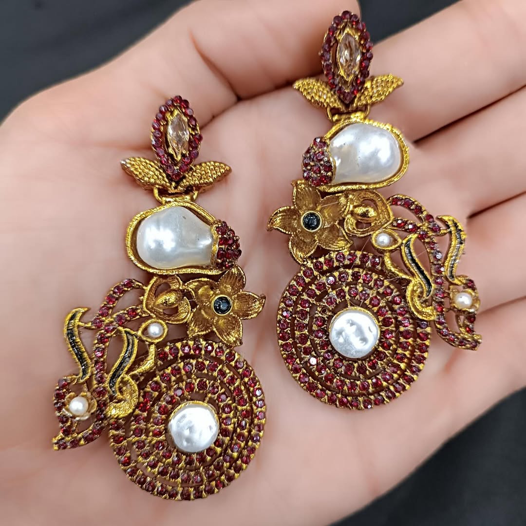 Luxury Traditional Gold Color Earrings for Women – Bridal & Party Wear Jewelry with Stones and Pearls