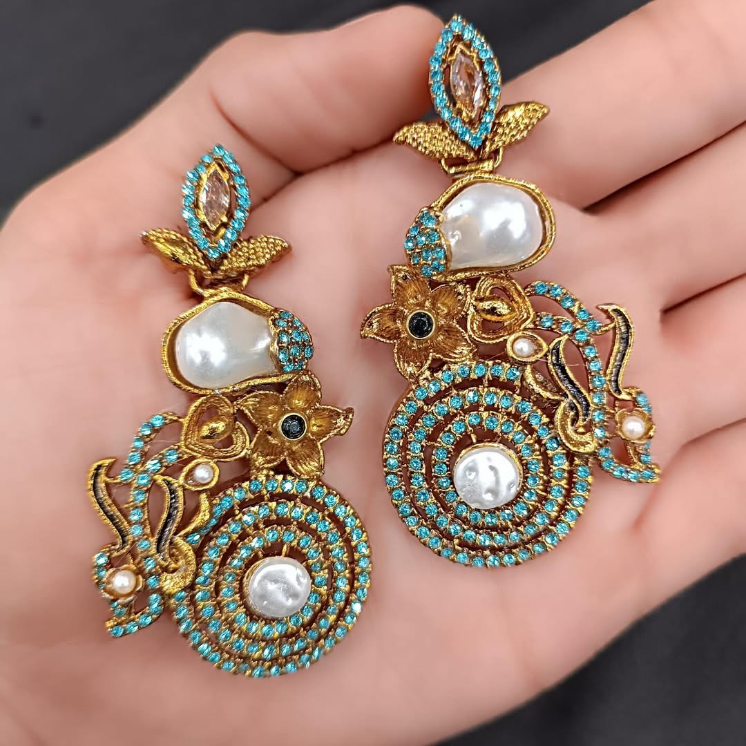 Luxury Traditional Gold Color Earrings for Women – Bridal & Party Wear Jewelry with Stones and Pearls