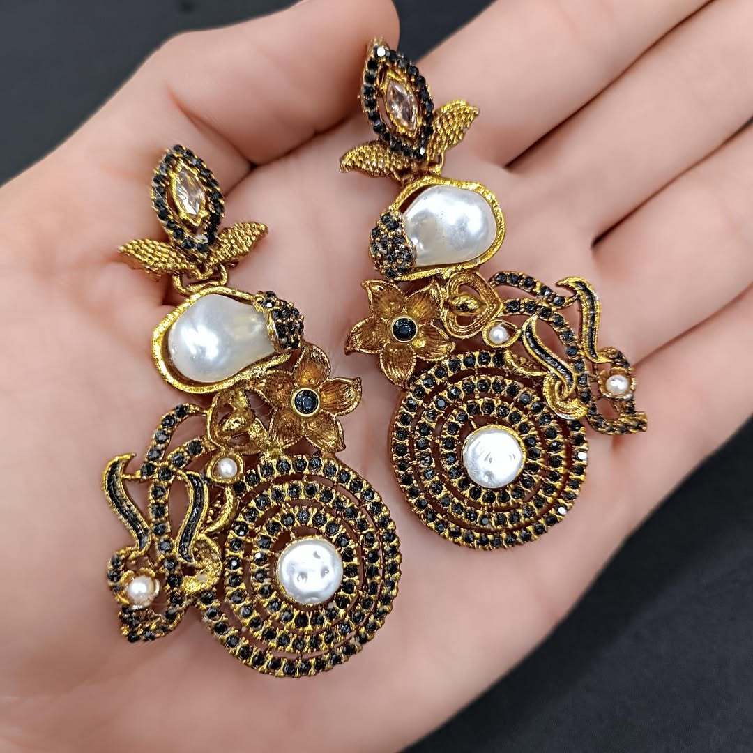 Luxury Traditional Gold Color Earrings for Women – Bridal & Party Wear Jewelry with Stones and Pearls