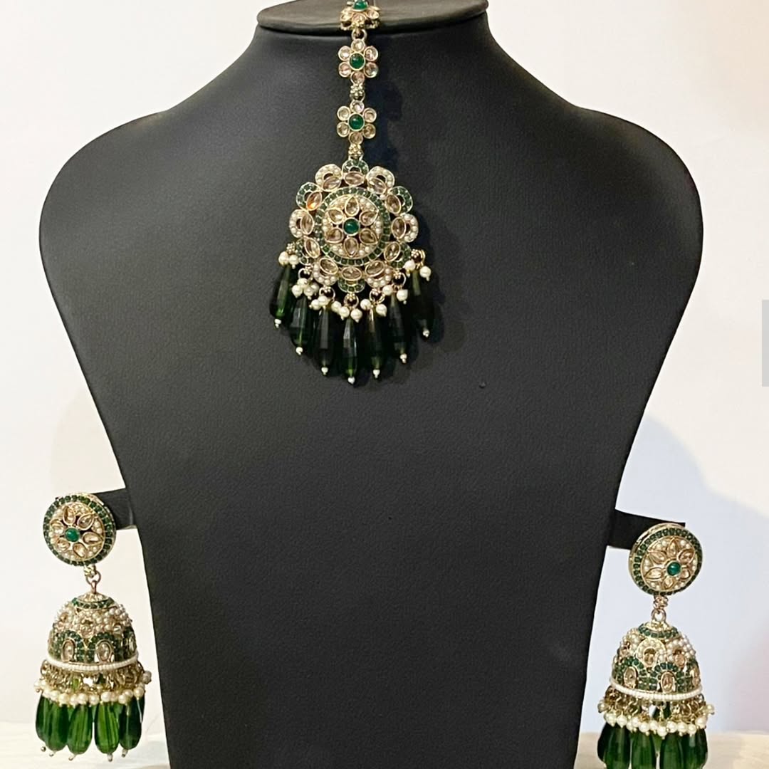 Elegant Indian jhumkay and tikka set