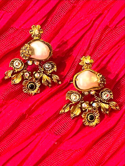 Floral Pearl Elegance Earrings Set | Turkish Jewellery
