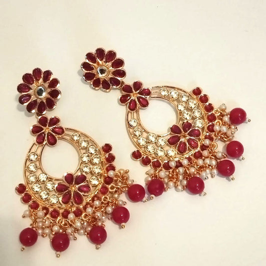 Ferozi and Red Pearl Earrings |Red and Ferozi Colored pearls with Rose gold Combination