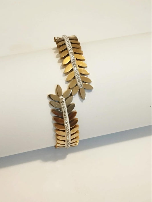 Swarovski Elements Gold Tone Stainless Open Bangle Cuff Bracelet