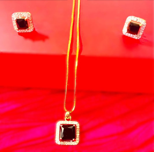 Rhombus Stone in black and Ferozi necklace with studs | Set for Girls
