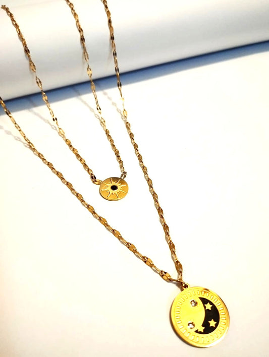 Necklace with Sun and Star pendant | Double layer necklace