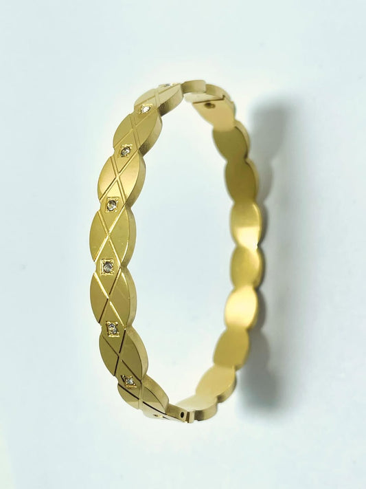 Luxury Gold-Toned Bracelet for Women - Diamond-Accented Geometric Leaf Design, Stainless Steel Jewelry Price