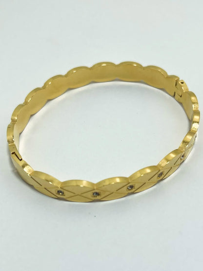 Luxury Gold-Toned Bracelet for Women - Diamond-Accented Geometric Leaf Design, Stainless Steel Jewelry Price