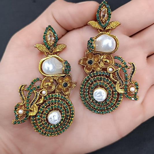 Luxury Traditional Gold Color Earrings for Women – Bridal & Party Wear Jewelry with Stones and Pearls