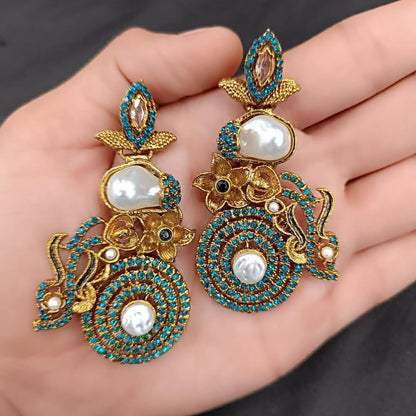 Luxury Traditional Gold Color Earrings for Women – Bridal & Party Wear Jewelry with Stones and Pearls