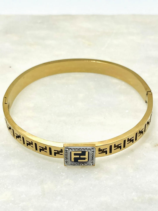 Luxury Gold-Toned Bangle for Women – Fendi-Inspired Design with Crystal Accent Price