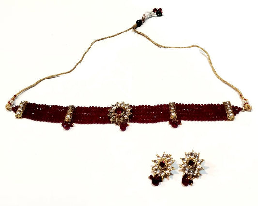 Royal Aura Beaded Choker & Earrings Set