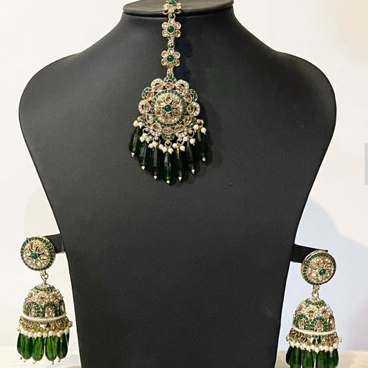 Elegant Indian jhumkay and tikka set