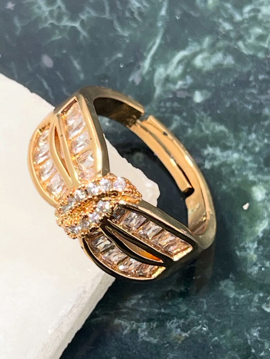 Baguette and Round-Cut Diamond Bow Tie Ring
