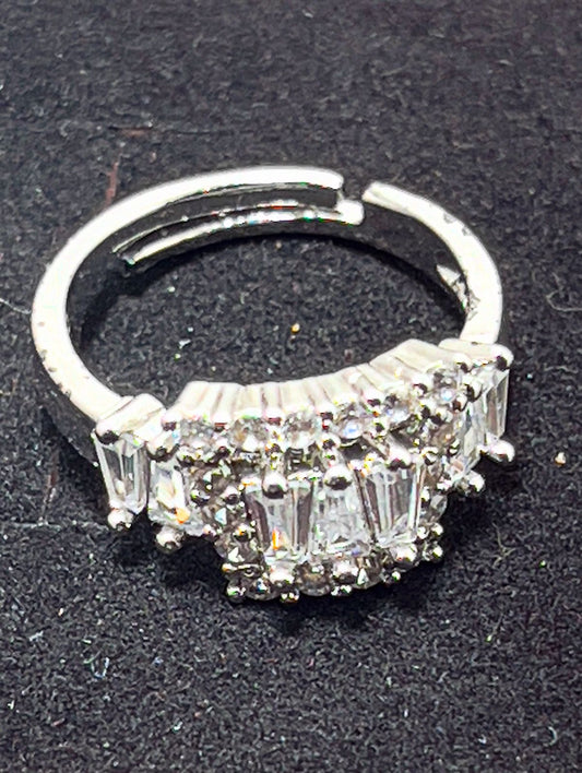 Sparkling Adjustable Cubic Zirconia Statement Ring with Baguette and Round Stones