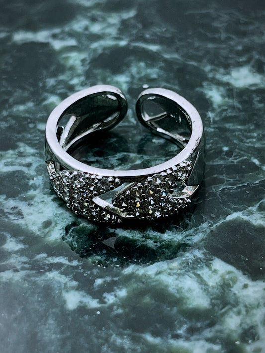 Adjustable Sterling Silver Pave Open Ring