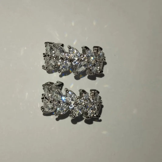 Elegant Marquise Leaf CZ Earrings | Platinum Plated Sterling Silver Studs for Women