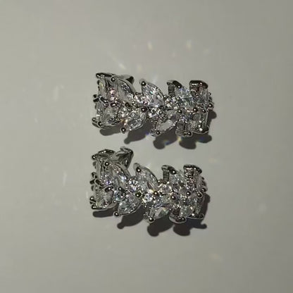 Elegant Marquise Leaf CZ Earrings | Platinum Plated Sterling Silver Studs for Women